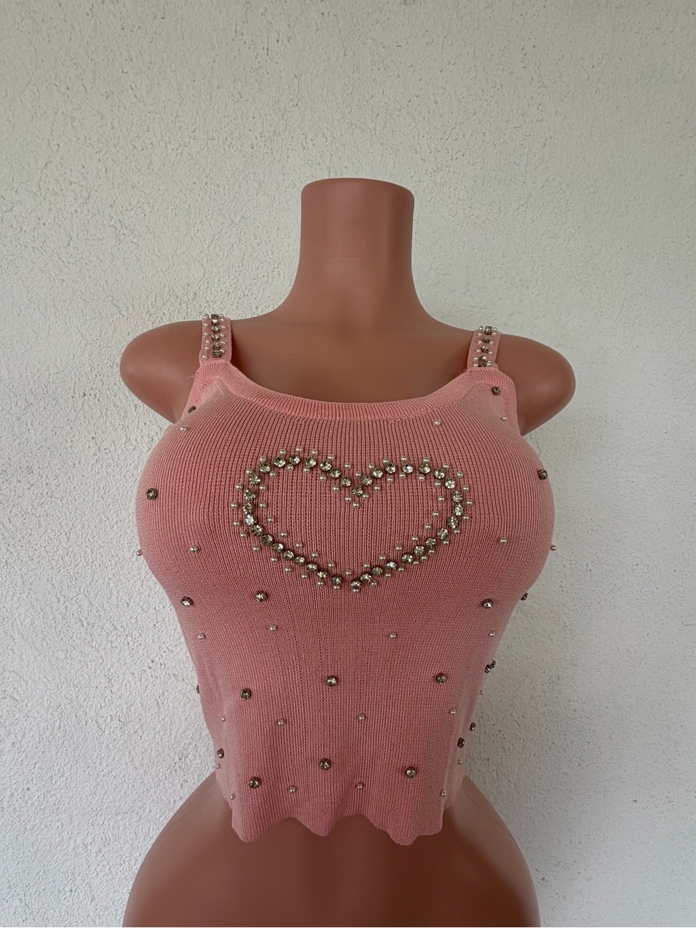 Studded Pink Heart Knit Tank Top